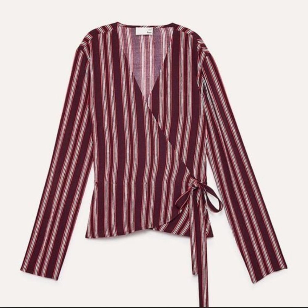 NWT Aritzia Wilfred Free Shannon Wrap Blouse Cardamon Stripe - Picture 4 of 16